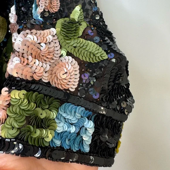 Vintage 80s Floral Sequin Jacket ✨ Handmade Boutique Beaded Statement Blazer - Picture 7 of 9